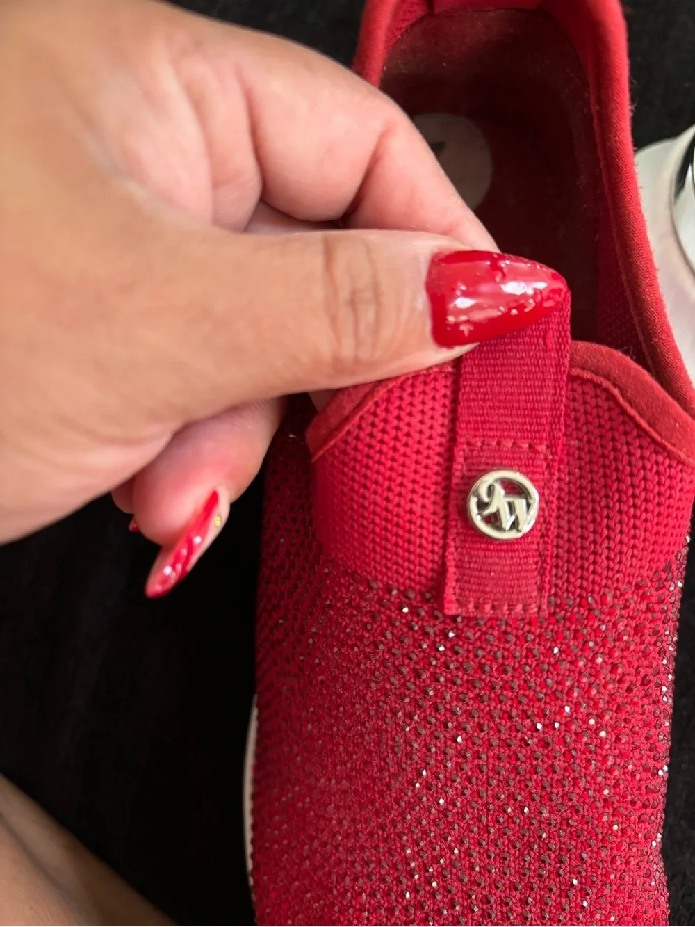 Nine West Red Slip-On Knit Sneakers with Crystal Detail